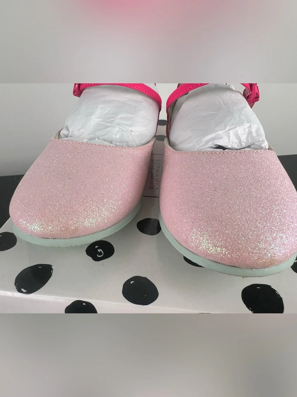 Sophie Webster Mini Chiara Pink Glitter Butterfly Mary Jane Flats, Pink, 33 EU